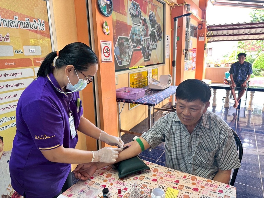 20 พ.ค.68 รพ.สต.บ้านสันป่าไร่ วัดความดันโลหิต ผู้ป่วยโรคความดันโลหิตสูง (กลุ่ม 2) จำนวน 48 ราย และเจาะเลือด จำนวน 19 ราย